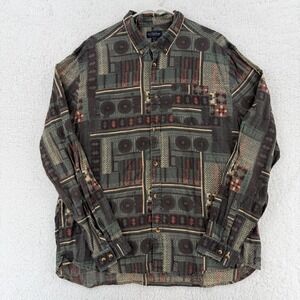 CPO Provisions Mens XL Green Brown Geometric Aztec Long Sleeve Button Up Shirt